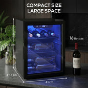 Wine Cooler for 16 Bottles with Double-Glass Door for Kitchens and Home Bars Black Homcom