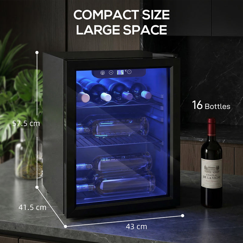 Wine Cooler for 16 Bottles with Double-Glass Door for Kitchens and Home Bars Black Homcom