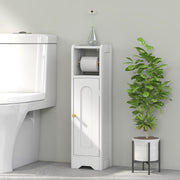 Slim Bathroom Storage Cabinet with Toilet Roll Holder and Shelves for Tight Spaces, White