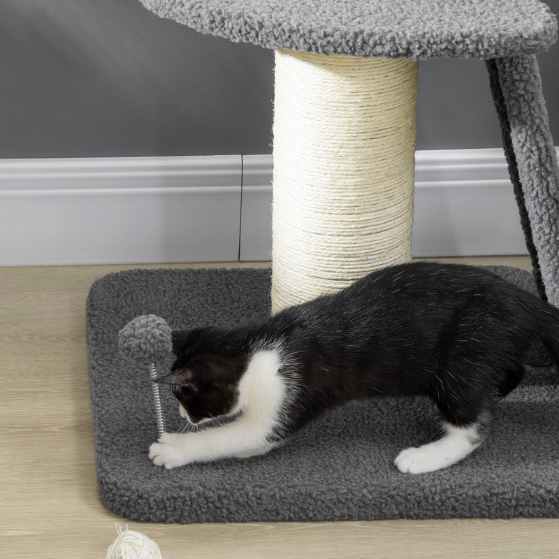 Cat Tree Tower with Scratching Posts Bed and Hanging Toy for Indoor Cats, Dark Grey