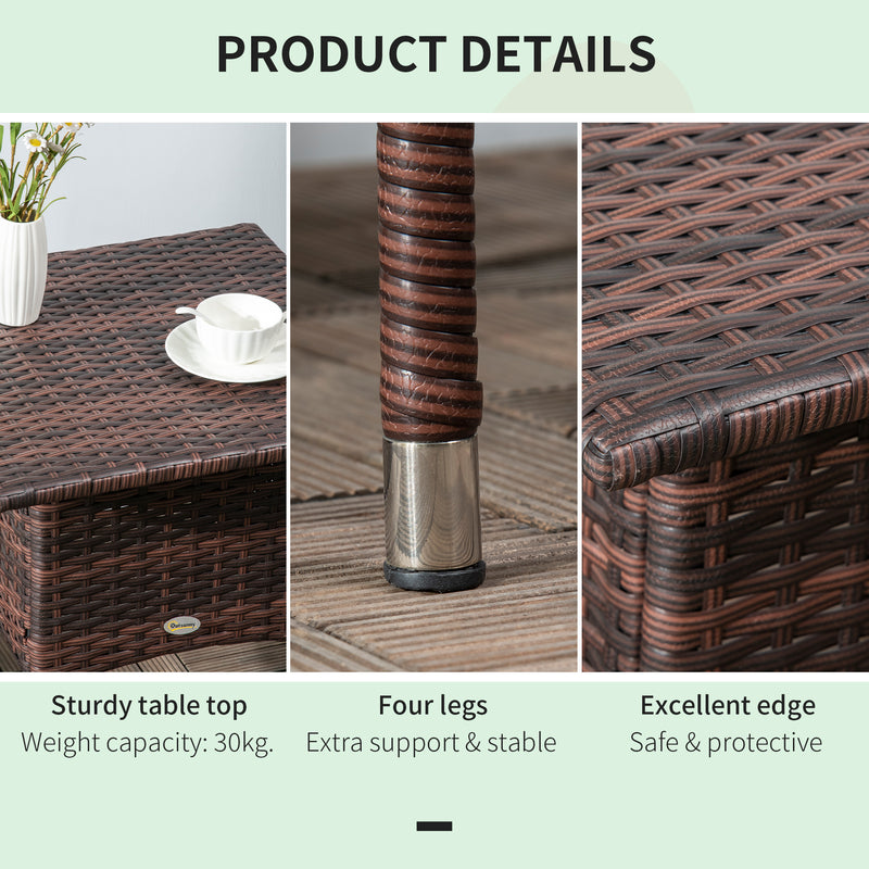 Brown Square Rattan Garden Side Table With Plastic Top For Patio Balcony Or Outdoor Use