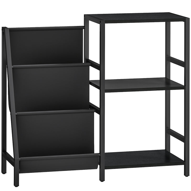 Black 3 Tier Record Player Stand With Storage Shelf For Living Room Or Bedroom Use