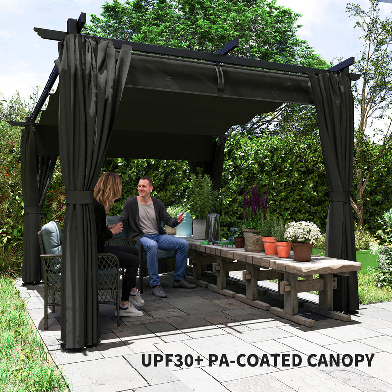 Dark Grey 3 x 3 m Retractable Roof Pergola with Curtains for Garden by Outsunny