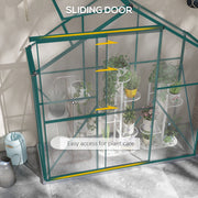 Walk In Polycarbonate Greenhouse With Sliding Door Rain Gutter And Base Frame Green