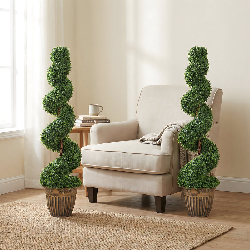 Artificial Spiral Boxwood Trees Set of 2 for Easy Year Round Greenery Indoors or Outdoors Green AOSOM