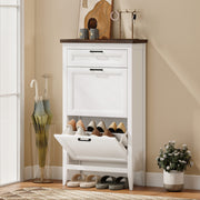 Slim Shoe Storage Cabinet for Narrow Hallways with Flip Drawers and Top Organiser White Homcom