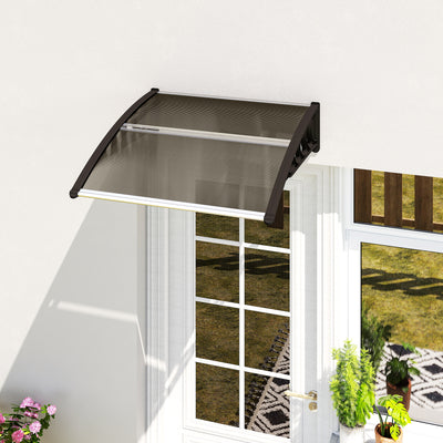 103x97cm Curved Window and Door Rain Shelter Awning With UV Protection For Porch or Entryway, Brown Polycarbonate