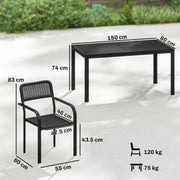 6 Seater Garden Dining Set with Stackable Chairs and Rectangular Table for Garden or Patio, Black Outsunny