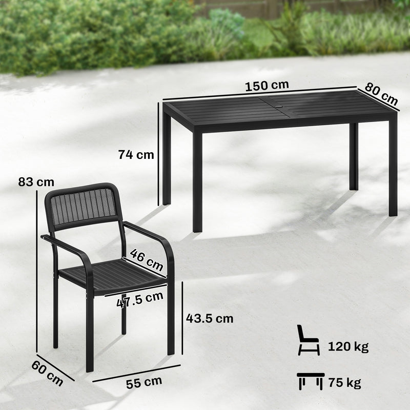 6 Seater Garden Dining Set with Stackable Chairs and Rectangular Table for Garden or Patio, Black Outsunny