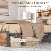 Industrial Double Bed Frame with Storage Headboard and Slatted Base for Adults Rustic Brown