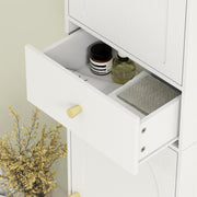 Tall Bathroom Storage Cabinet with Arched Double Doors and Shelves for Home, White