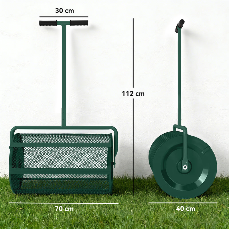 24 Inch Garden Compost Spreader With Adjustable Handle For Seeding And Mulching Green