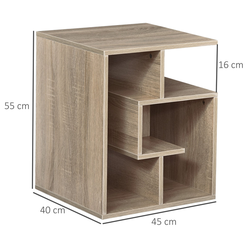 Set of 2 Three Tier Side Tables with Open Storage for Living Room or Bedroom, Oak