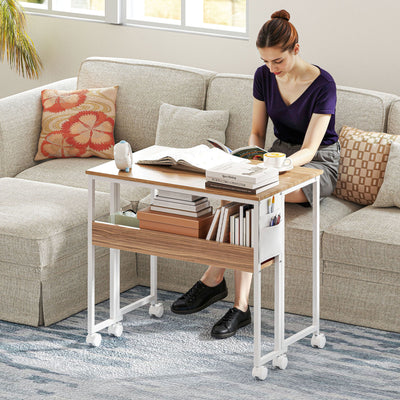 Natural Wood Drop Leaf Desk 80 cm Compact Writing Table for Small Home Office Spaces