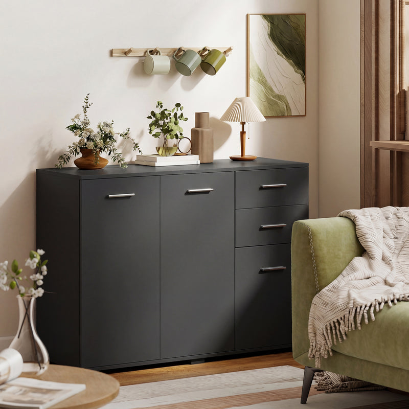 Sideboard with Adjustable Shelves and Drawers for Living Room or Dining Storage Black AOSOM