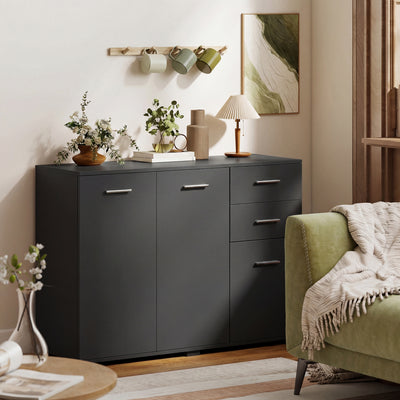 Sideboard with Adjustable Shelves and Drawers for Living Room or Dining Storage Black AOSOM
