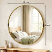 Round Shatterproof Wall Mirror for Hallways and Living Rooms Ready to Hang Gold Tone Homcom
