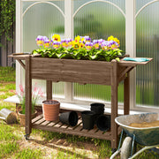 Wooden Raised Garden Planter with Shelves 46 x 94cm Carbonised by Outsunny