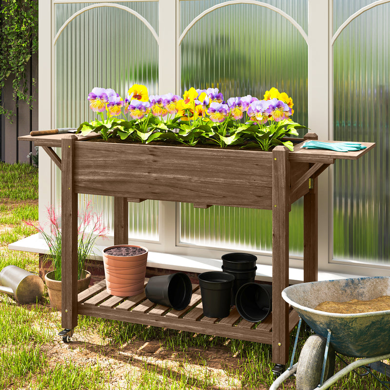 Wooden Raised Garden Planter with Shelves 46 x 94cm Carbonised by Outsunny