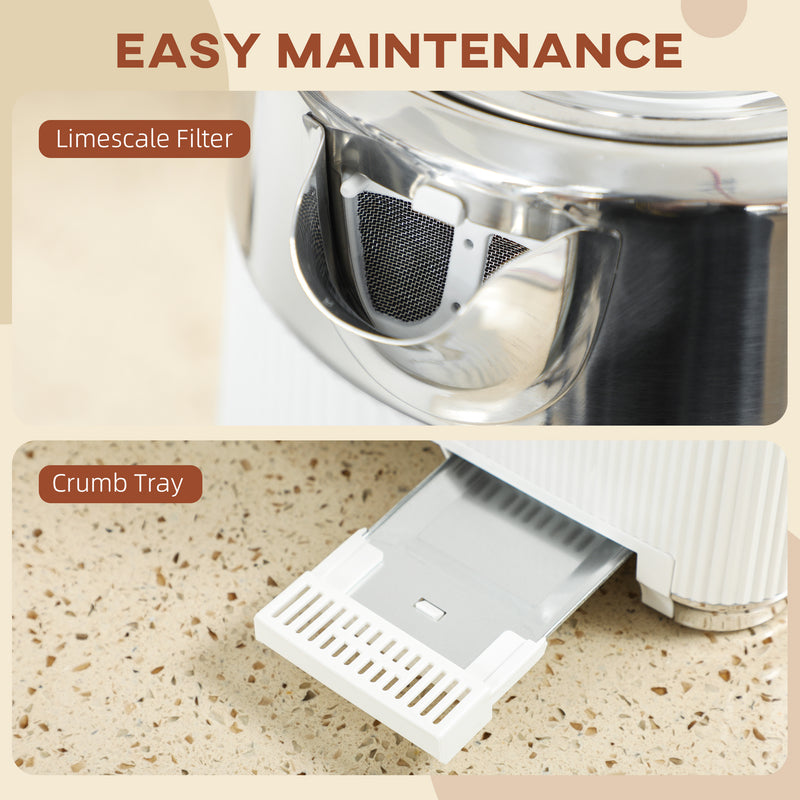 Electric Kettle and 4 Slice Toaster Set with Rapid Boil and Browning Control, White