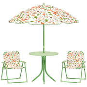 4 Piece Kids Garden Table and Chair Set with Adjustable Parasol Foldable Design Green by AIYAPLAY