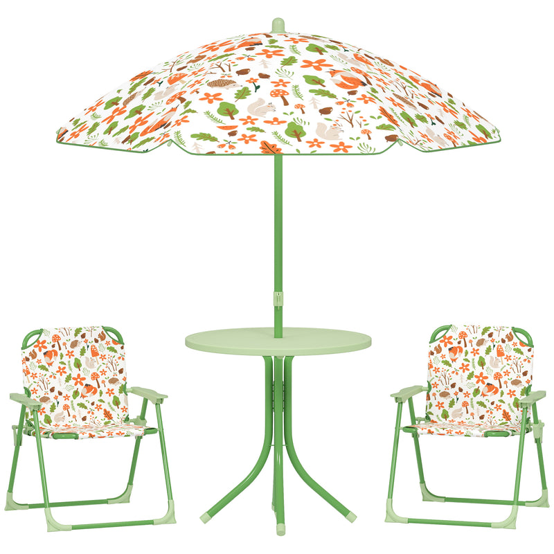 4 Piece Kids Garden Table and Chair Set with Adjustable Parasol Foldable Design Green by AIYAPLAY