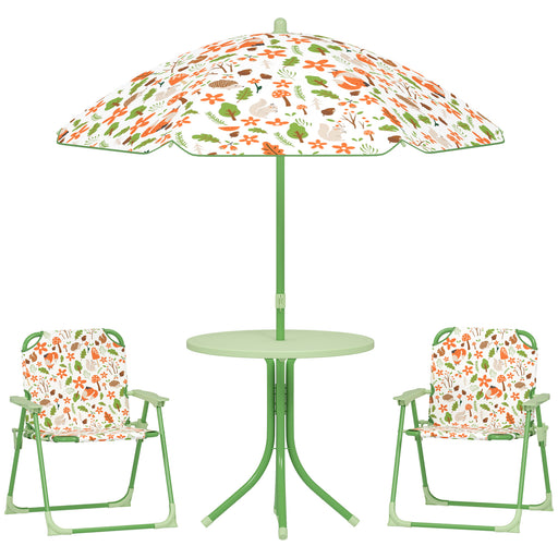 4 Piece Kids Garden Table and Chair Set with Adjustable Parasol Foldable Design Green by AIYAPLAY