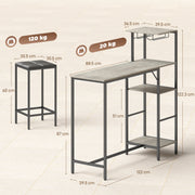 Breakfast Bar Table and Stools Set with Shelves and Wine Glass Rack for Small Spaces Washed Grey AOSOM