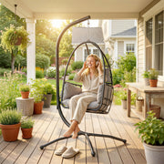 Hanging Swing Chair with Deep Cushion and Foldable Basket for Indoor or Outdoor Relaxation Black Outsunny