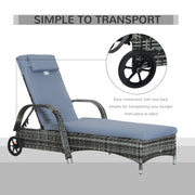 2 Piece Rattan Sun Lounger Set With Adjustable Reclining Backrest For Garden Relaxation, Grey