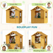 Wooden Garden Playhouse for Children with Spacious Interior and Flower Boxes Brown AOSOM