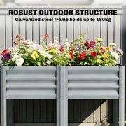 Raised Steel Planter with Shelf for Easy Standing Gardening 150L Silver, Grey Outsunny