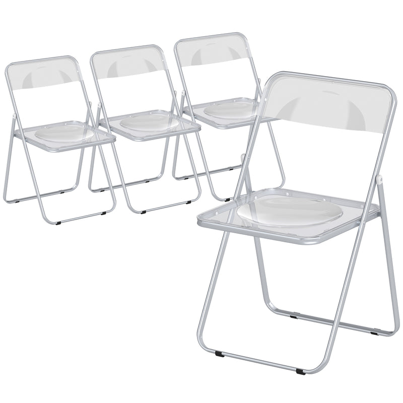Folding Chairs Set of 4 Space Saving Clear Acrylic for Kitchen Dining or Home Office AOSOM