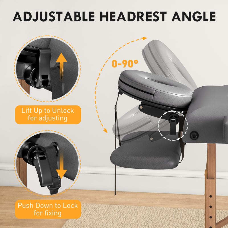 Grey Foldable Massage Table with Beech Wood Legs for Home or Professional Use