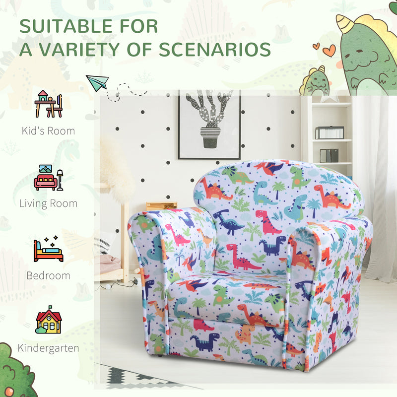 Kids Flannel Armchair with Dinosaur Print Ideal for Playroom or Bedroom, Green