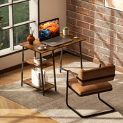 Industrial Style Brown and Black Work Desk with Storage Shelves for Home Office Use