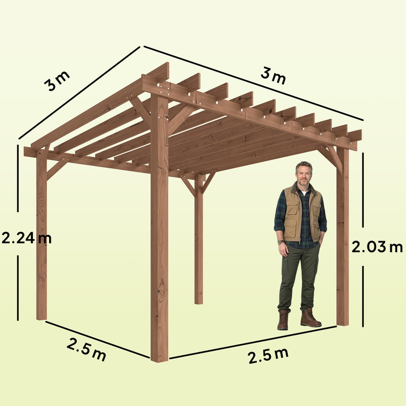 3x3m Wooden Garden Pergola Kit for Climbing Plants and Natural Shade Maple Wood Effect