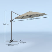 Light Grey 3 x 3m Cantilever Parasol with 360° Rotation and Crank Handle by Outsunny