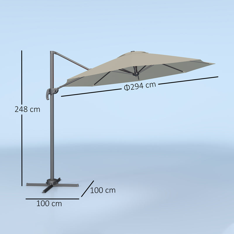 Light Grey 3 x 3m Cantilever Parasol with 360° Rotation and Crank Handle by Outsunny