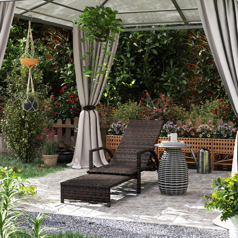 Mixed Brown Rattan Sun Lounger with Adjustable Backrest for Garden Relaxation by Outsunny