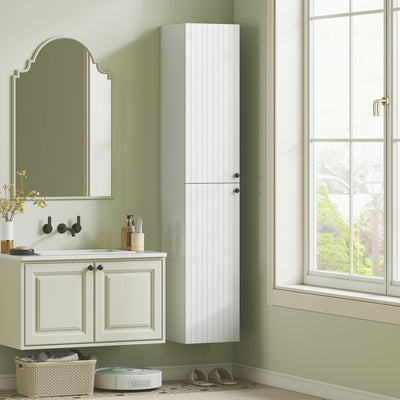 Wall Mounted Tall Bathroom Cabinet with Soft Close Doors Ideal for Small Spaces, White