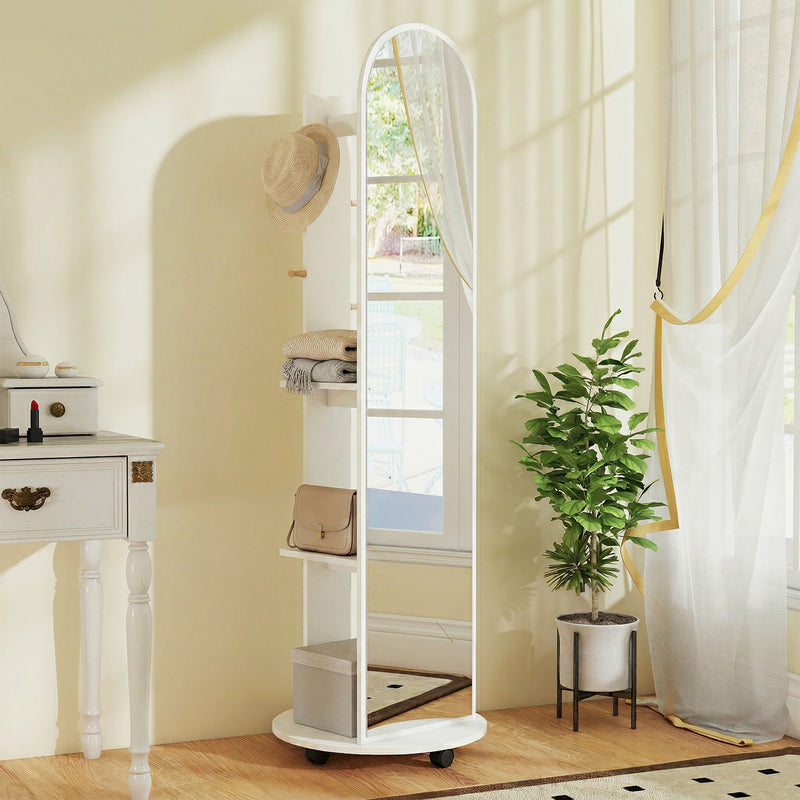 Full Length Mirror with Hidden Storage Shelves and Coat Hooks for Organised Bedrooms Brown Wood Effect Homcom