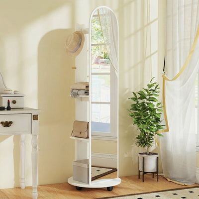 Full Length Mirror with Hidden Storage Shelves and Coat Hooks for Organised Bedrooms Brown Wood Effect Homcom