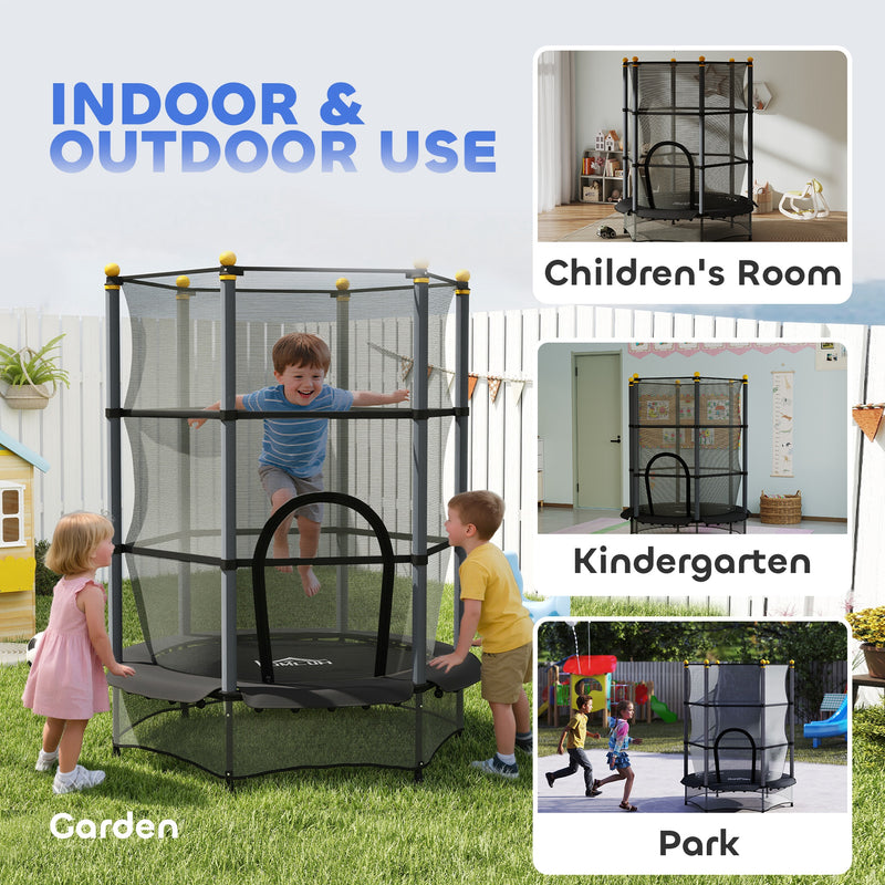 Kids Trampoline with Safety Enclosure for Outdoor and Indoor Play 4.6FT Black AOSOM