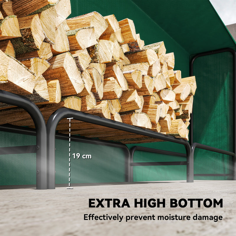 Heavy Duty Metal Firewood Rack with Waterproof Cover Ideal for Indoor Outdoor Use Dark Green