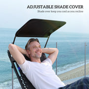 Set of 2 Black Zero Gravity Outdoor Lounger Chairs With Shade Cup Holder and Padded Seat by Outsunny