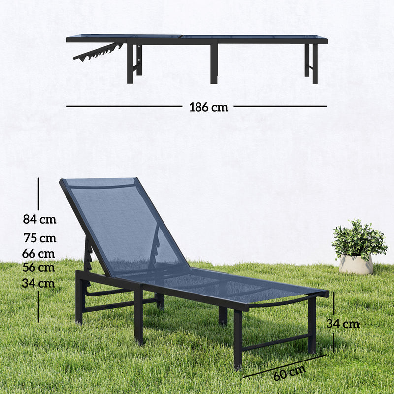 Garden Sun Lounger with Adjustable Backrest and Breathable Seat for Outdoor Relaxing Dark Blue Outsunny