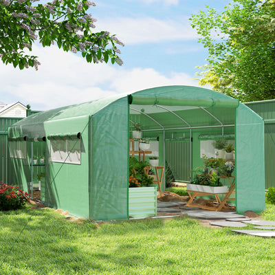 Large Walk-In Polytunnel Greenhouse 19 x 9.8ft for Plant Growth by Outsunny