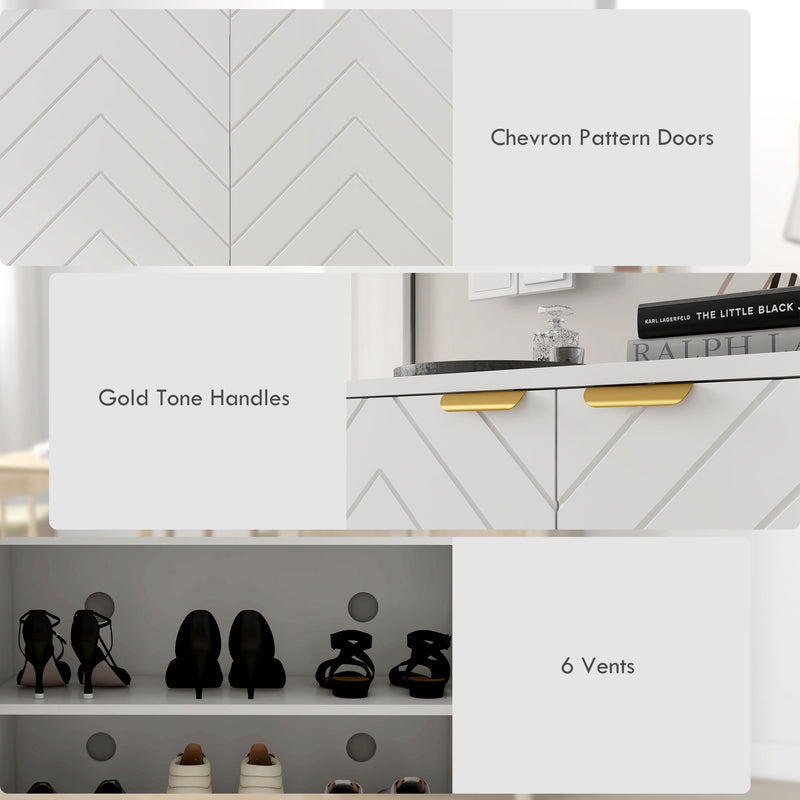 Shoe Storage Cabinet with Adjustable Shelves and Ventilation Holds 12 Pairs White