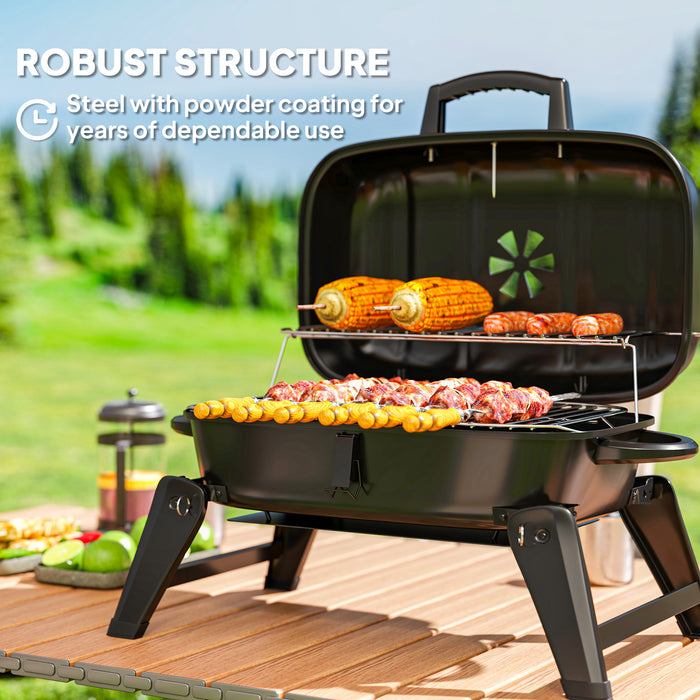Folding Charcoal BBQ Grill with Thermometer Adjustable Vent and Handles by Outsunny